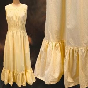 Buttercream yellow sundress tiered ruffle dress 100% cotton prairie milkmaid M